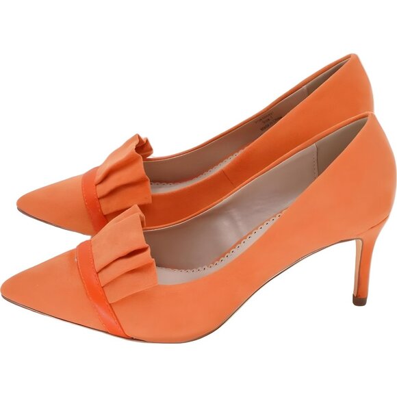 Journee Collection Marek Orange Pointed Toe Ruffle Vamp Pumps Women's US 7M - Picture 2 of 6
